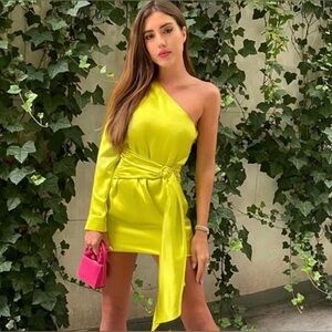 Amanda Uprichard one sleeve silk lime party cocktail dress size small